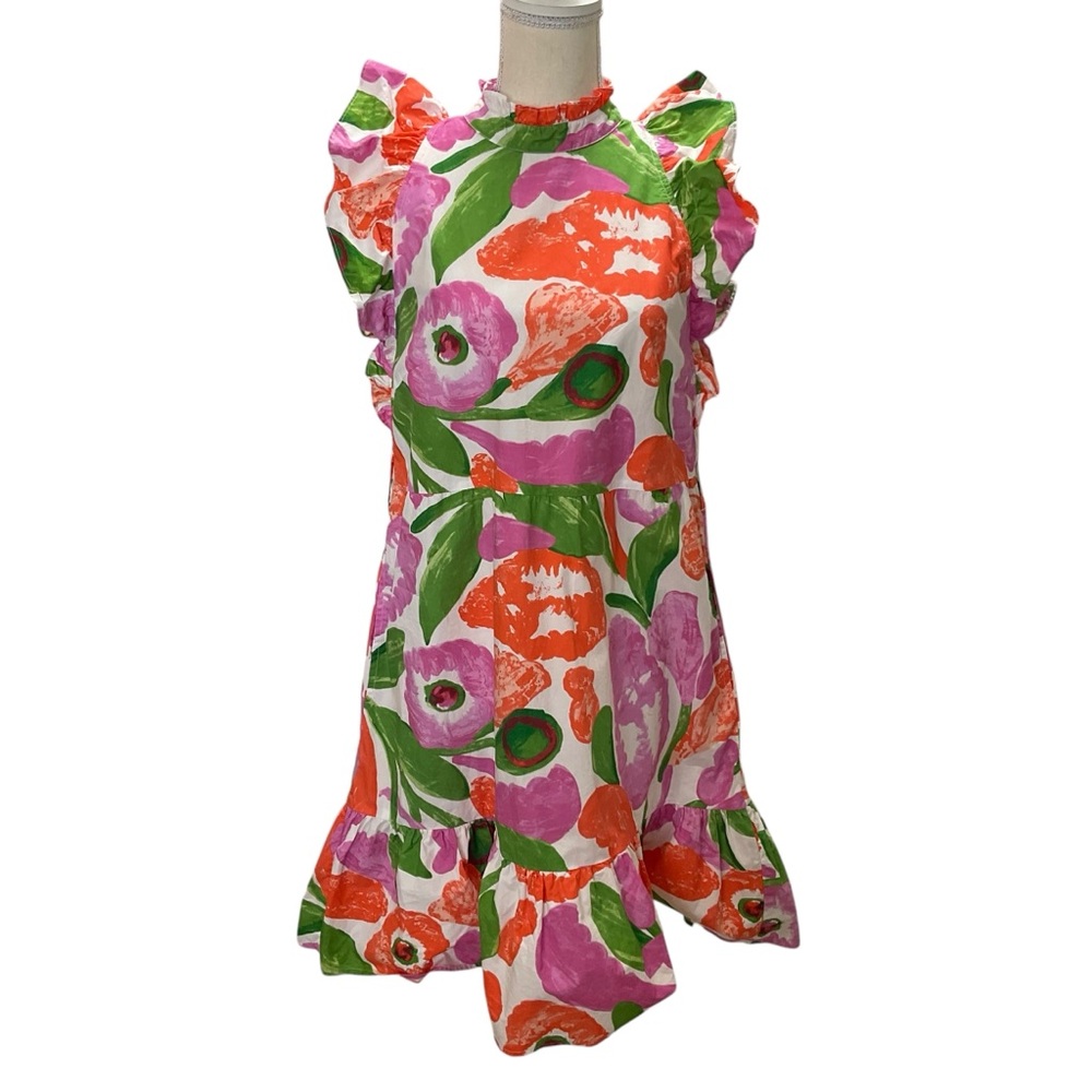 Banjanan Flutter Sleeve Ruffle Hem Women’s Medium Mini Dress Floral